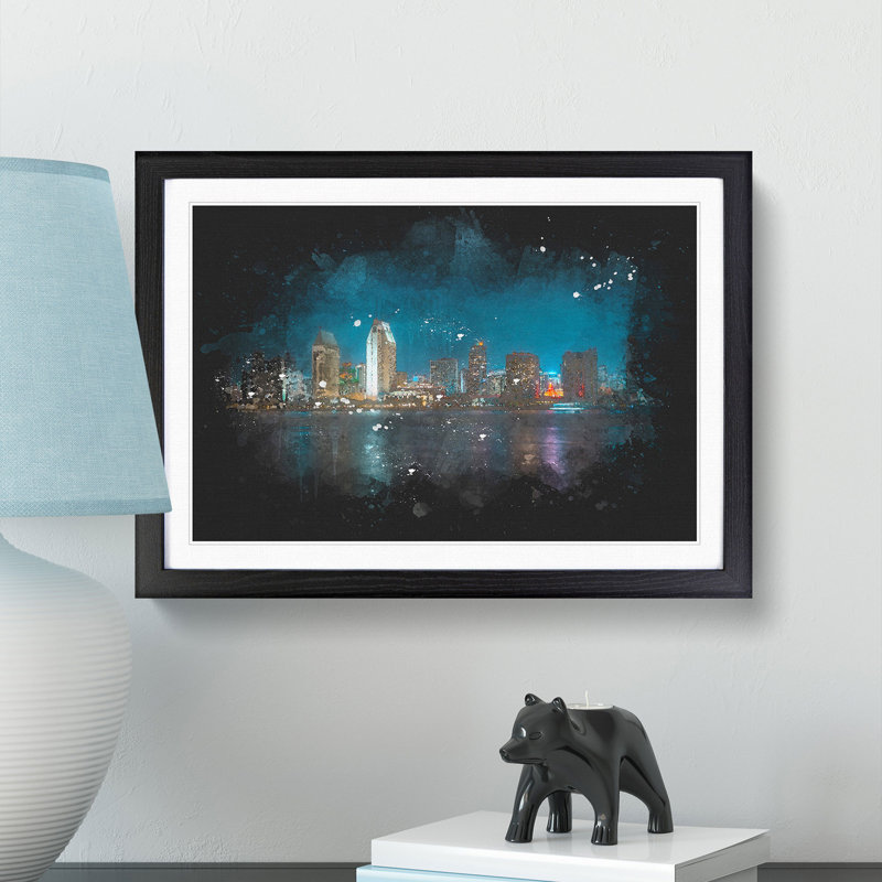 San Diego Skyline At Dusk - Picture Frame Graphic Art, 45cm H x 63cm W x 2cm D, Black Framed