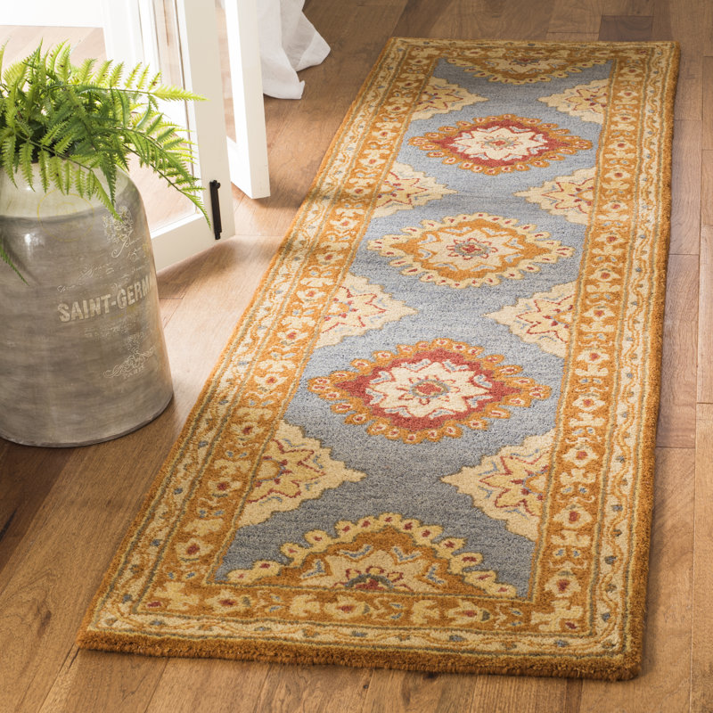 Tapis oriental gris foncé / orange / beige en laine touffeté à la main Cranmore, Tapis de couloir 2 pi 3 po x 8 pi