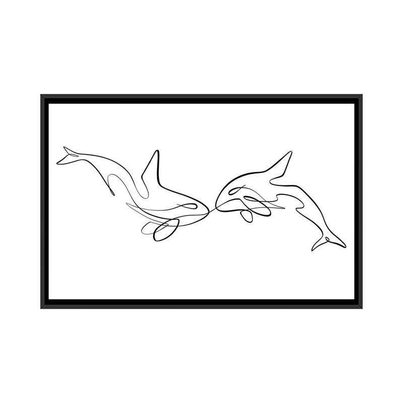 «Orca Whales» par Dane Khy - impression de dessin, Non mat, H 18 po x l 26 po x P 1,5 po, Toile avec cadre noir