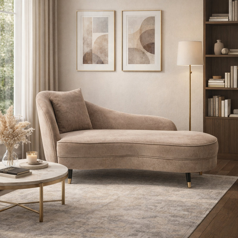 Chaise longue incurvée avec pieds robustes, Chameau