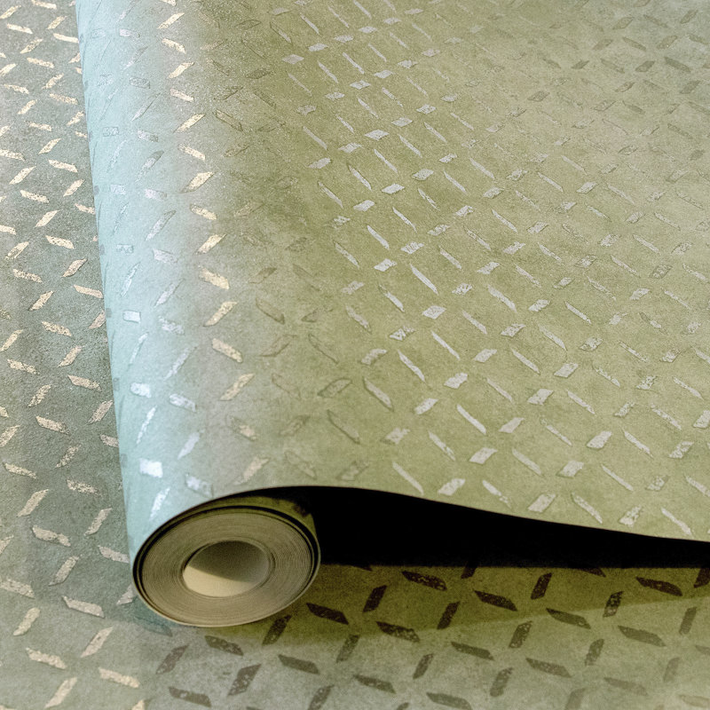 Urban Classics Collection Soho Metallic Industrial Grid Wallpaper Roll, Green