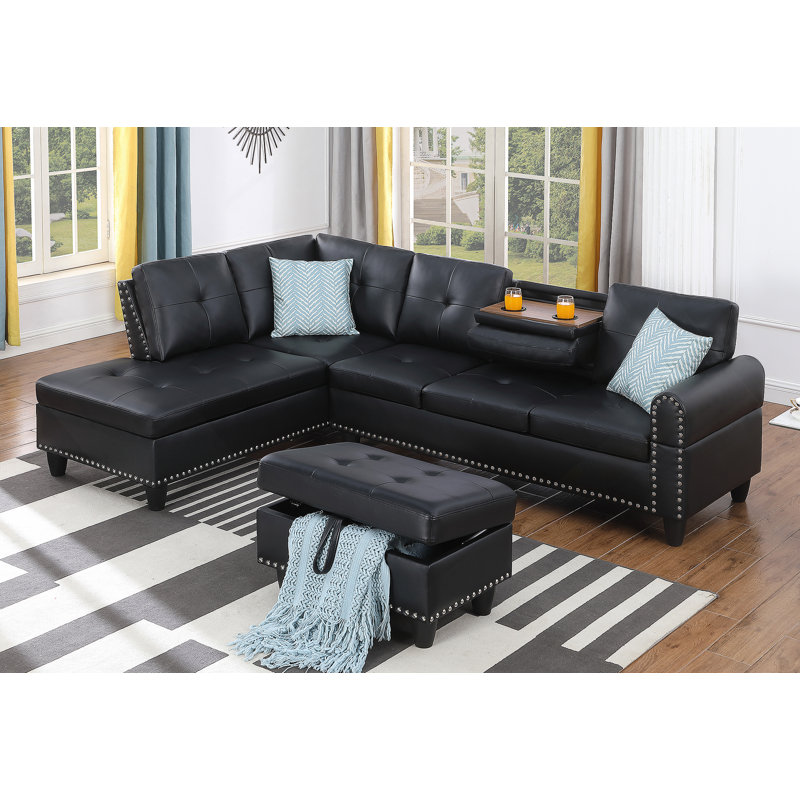 Canapé modulaire en similicuir avec repose-pieds Irine