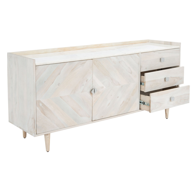 Buffet en bois d'acacia massif Lola-Mae, Blanc / blanc