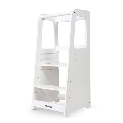 dadada Montessori Toddler Tower - Adjustable Kitchen Step Stool w/ Safety Rail - Baby Safe (White)