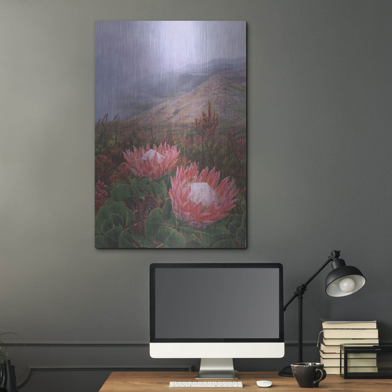  «In The Eye Of The Beker Proteas» par Delene Lambert, art mural en métal, 24 po x 36 po, H 36 po x l 24 po