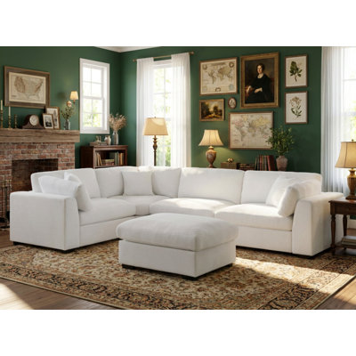 Modular Sectional Sofa, 5-Piece L-Shaped Couch With Ottoman, Reconfigurable Living Room Furniture