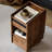 Modern Minimalist Walnut-Coloured Pine Sofa Side Table with Casters