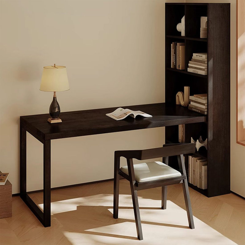 Bureau combiné en bois massif noir avec bibliothèque, H 70,87 po x l 78,74 po x P 25,98 po, Retour à droite