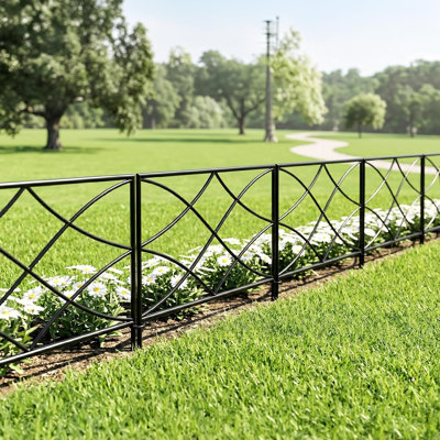 Clôture de jardin en métal 16 po H, 5 panneaux, 9,12 pi au total, bordure noire sans creusage pour les parterres et les cours