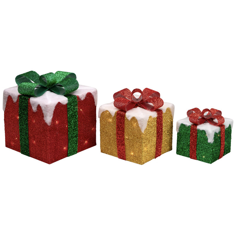 Ensemble de 3 boîtes-cadeaux décoratives de Noël en or vert et rouge