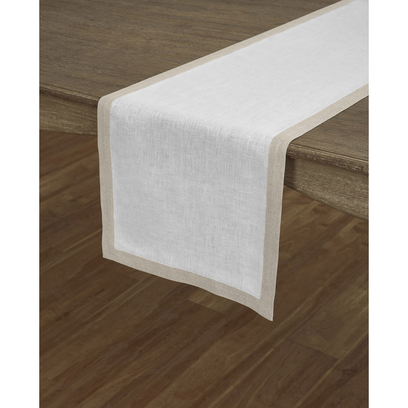 Classic - 100% Pure Linen Table Runner, Natural/White