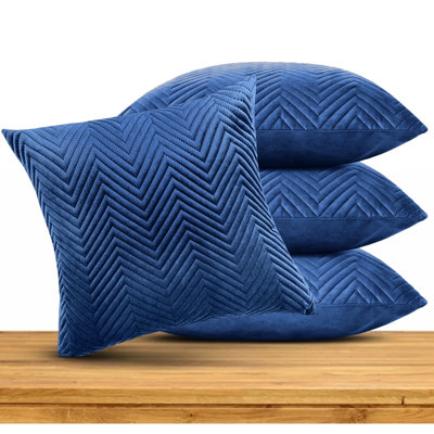 Embossed Quilted Chevron Decorative Cushion Cases - Set of 4 Modern Couch & Bed Décor Velvet Throw Pillow Covers 