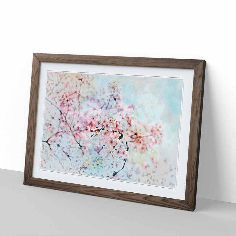 Japanese Cherry Tree in Pink in Abstract - Framed Print, Walnut Framed, 36cm H x 48cm W x 2cm D