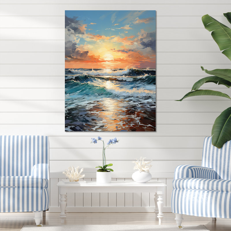 «Beach Sunrise Tranquil Horizons II», reproduction sur toile, H 32 po x l 16 po x P 1 po, Toile tendue