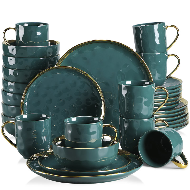 Ceramic Dinnerware Set 32 Piece - Service for 8, Dark Green
