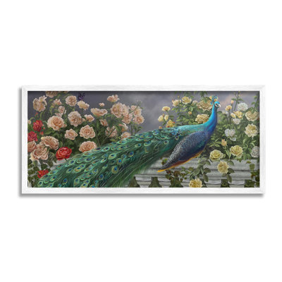 «Peacock & Cottage Blossoms», art de la giclée encadrée par Nene Thomas