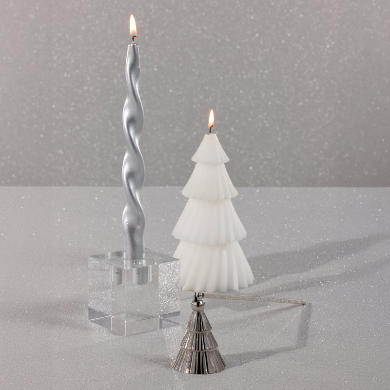 Christmas Tree Design Brass Candle Snuffer, Rippled Nickel