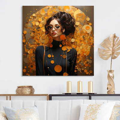 «Yellow and Black Dazzling Woman Glamour» - art mural en métal femme glam