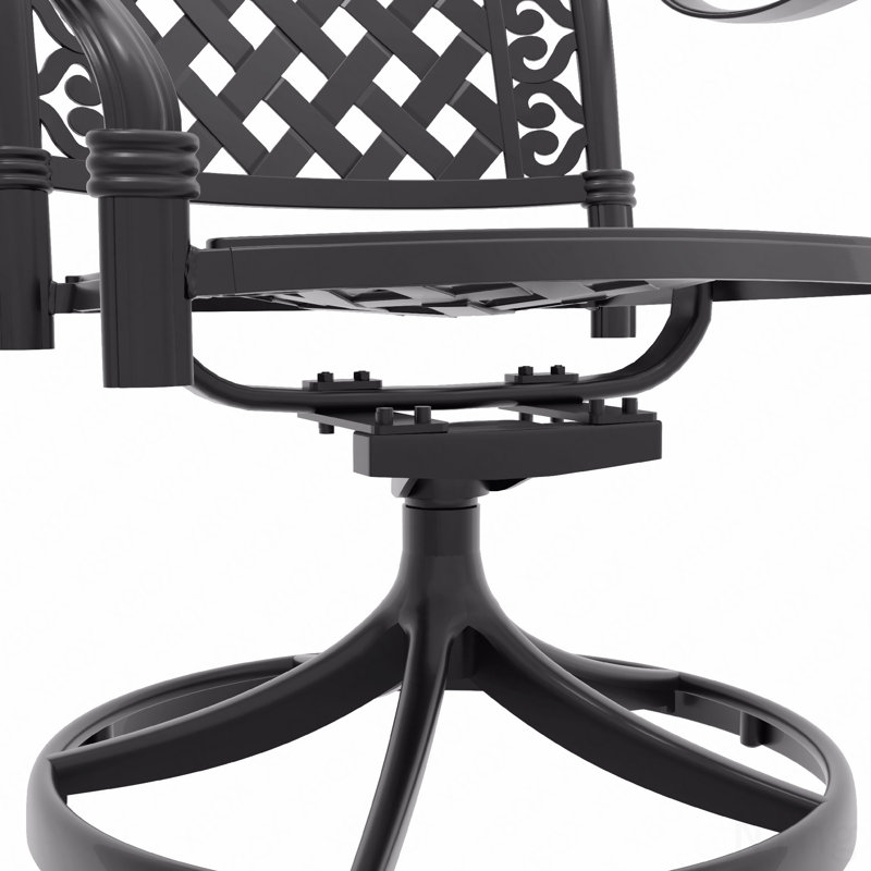 Ensemble de salle à manger 5 pièces en aluminium coulé résistant aux intempéries, comprenant 4 chaises pivotantes et une table ronde de 35,43 po avec structure noire
