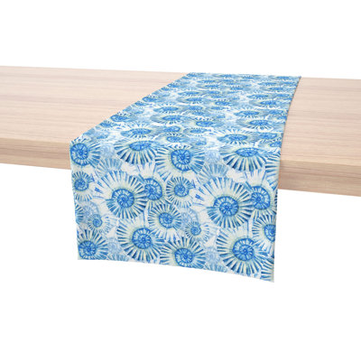 Table Runner, 100% Cotton, 16X108", Coastal Watercolor Shells