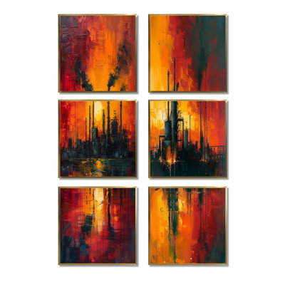 Ensemble de 6 reproductions d'art sur toile Red Industrial