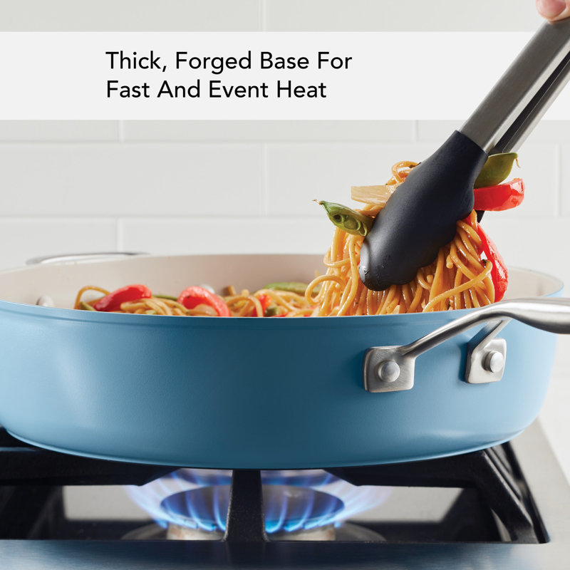 KitchenAid Hard Anodized Ceramic Nonstick Saute Pan with Lid, 5 Quart, Blue Velvet