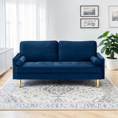 Brooklington 65-Inch Velvet Sofa With Metallic-Coloured Legs, Complete With Cushions,  For The Living Room Or Bedroom.