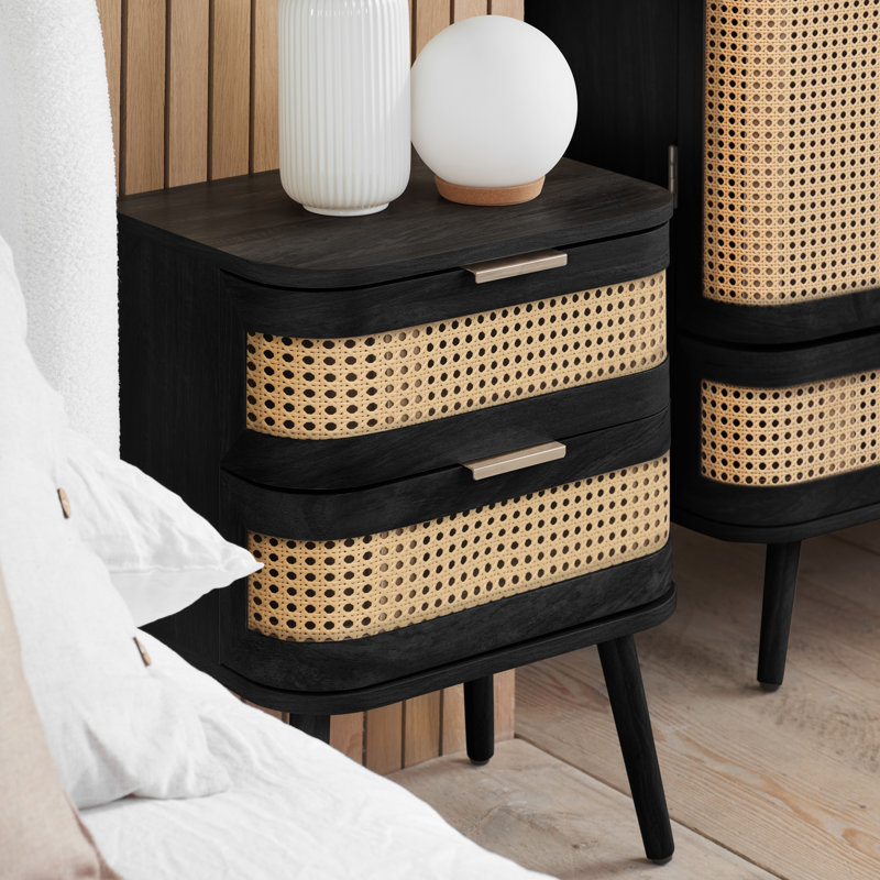 Almuth 45cm W Manufactured Wood Bedside Table, Black