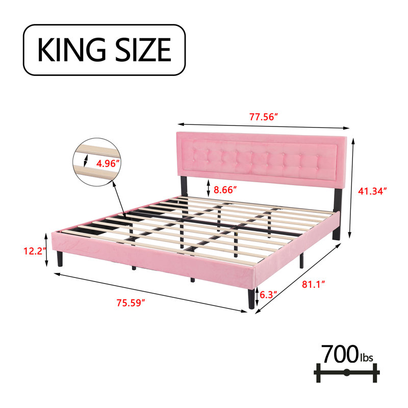 Anghelina Upholstered Platform Bed, King, Pink