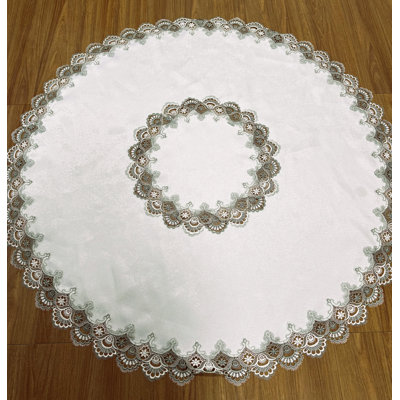 (Nappe ronde 60 po) - dentelle blanche / brun