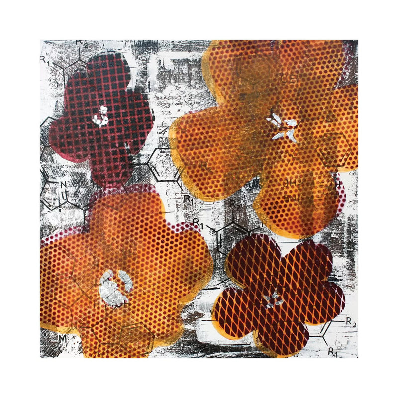 Four Flowers And Unexpected Chemical Reaction by Taylor Smith - Painting on Canvas, 66.04cm H x 66.04cm W x 1.91cm D