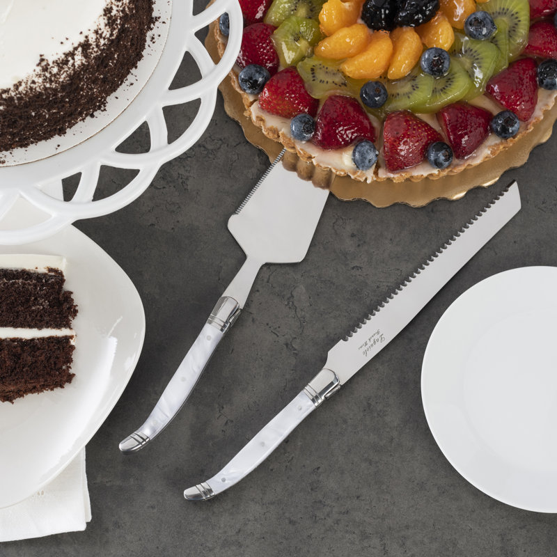French Home Laguiole Connoisseur 2-Piece Cake and Pie Server Set with Pearl White Handles