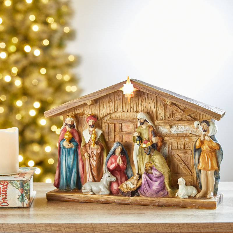 Crèche de Noël lumineuse en résine 12,5 "L
