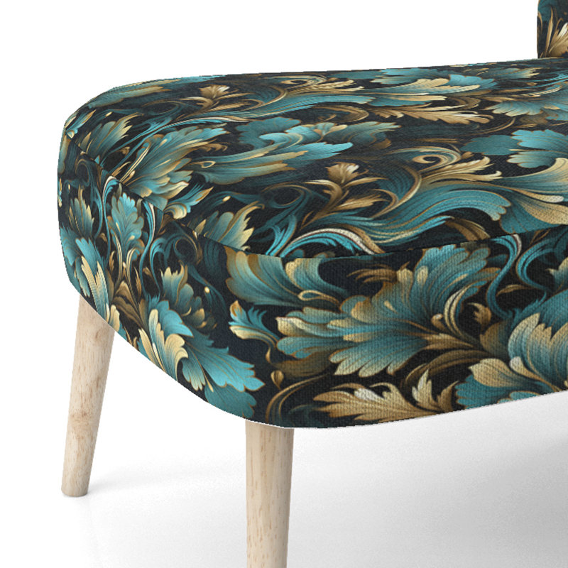 Chaise d'appoint rembourrée bohémienne et éclectique Gold and Blue Luxury Damask Symphony