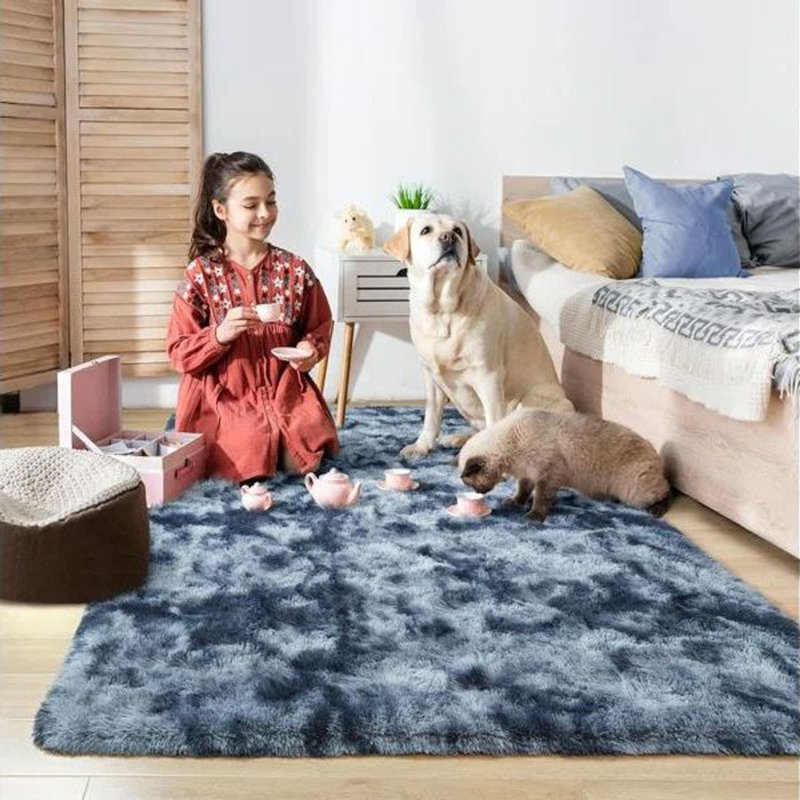 Tapis à poil long Antonije Tie Dye, Bleu clair, Rectangle 9 pi x 12 pi
