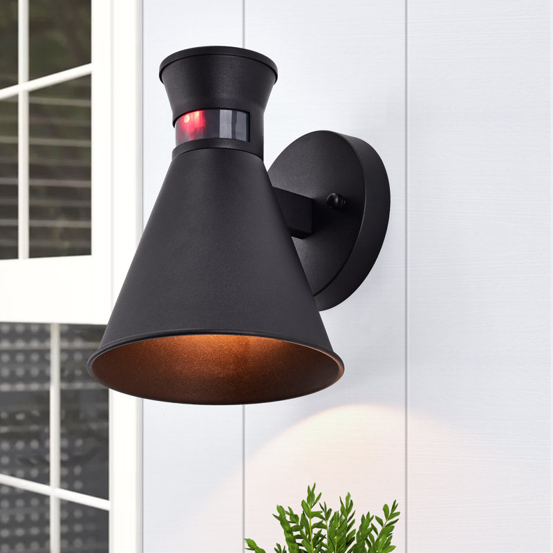 Kaori Motion Sensor & Dusk to Dawn 8"H Matte Black Outdoor Armed Sconce