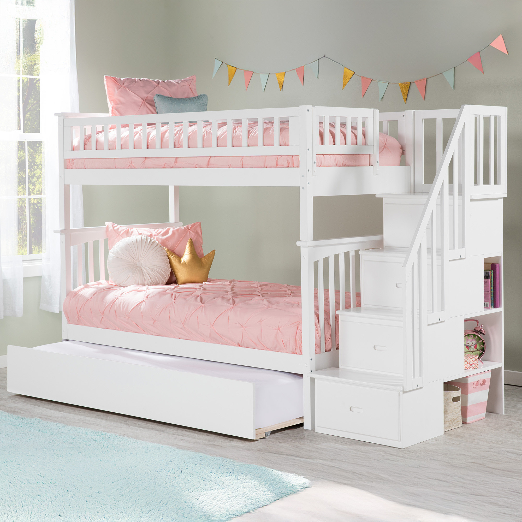 Viv + Rae Blaisdell Solid Wood Storage Staircase Bunk Bed with Roll Out ...