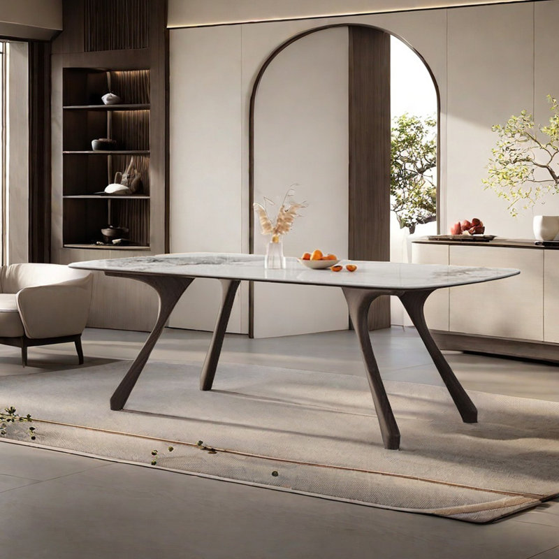 Solid wood sintered stone dining table, 29.53"H x 62.99"L x 31.5"W 