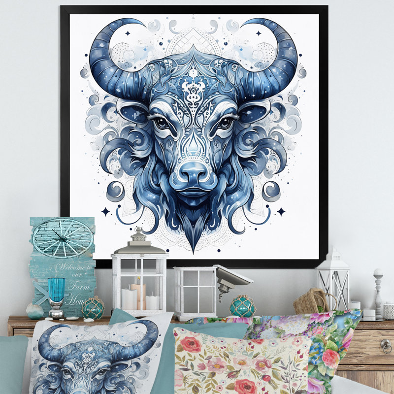 Art mural sur toile Taureau, signe du zodiaque IV - Astrologie, 16" H x 16" W, Cadre flottant noir