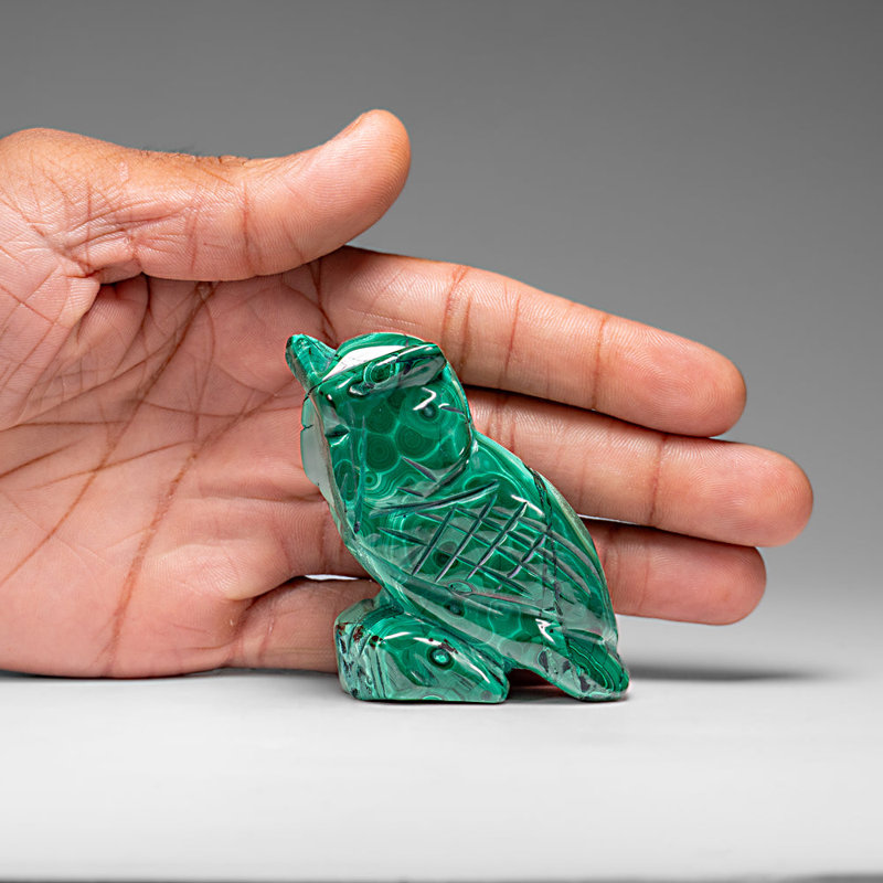 Genuine Polished Malachite Owl Carving (145.2 Grams)