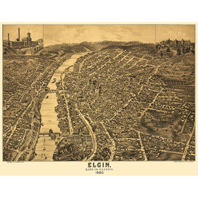 Elgin Illinois - Shober 1880 Poster Print By Shober Shober (36 X 24) # ILEL0001 -  Trinx, BEA659DBF48343559014A66860AEE3D3