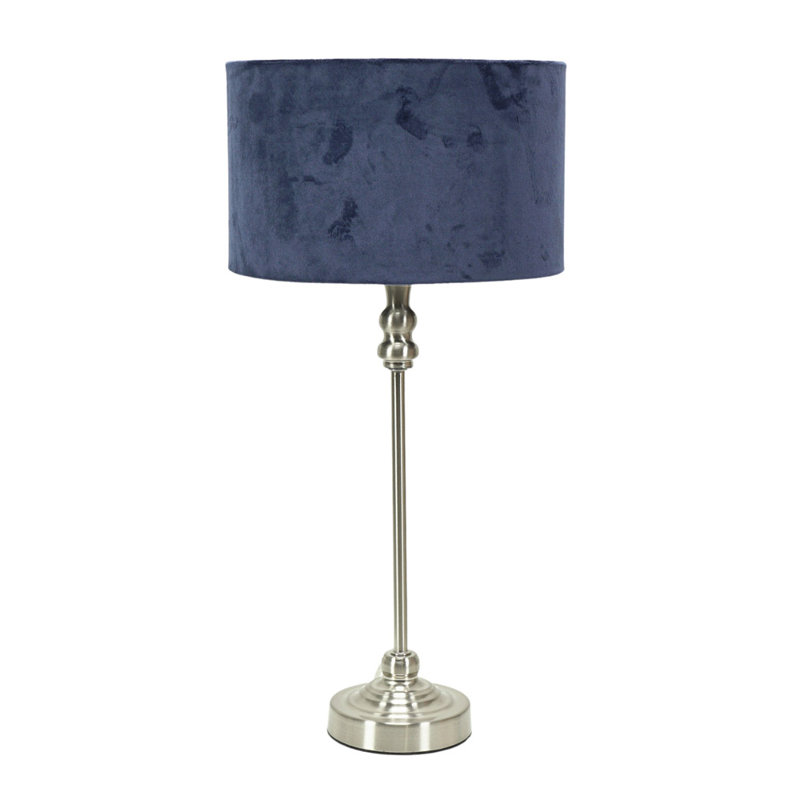 Saylorsburg Metal Table Lamp, Navy Blue Velvet, Yes, Silver