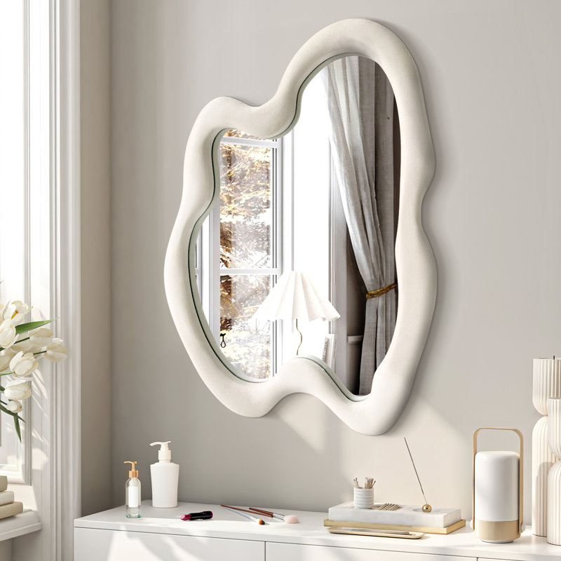 Miroir mural en bois massif, Beige, 36 po x 28 po