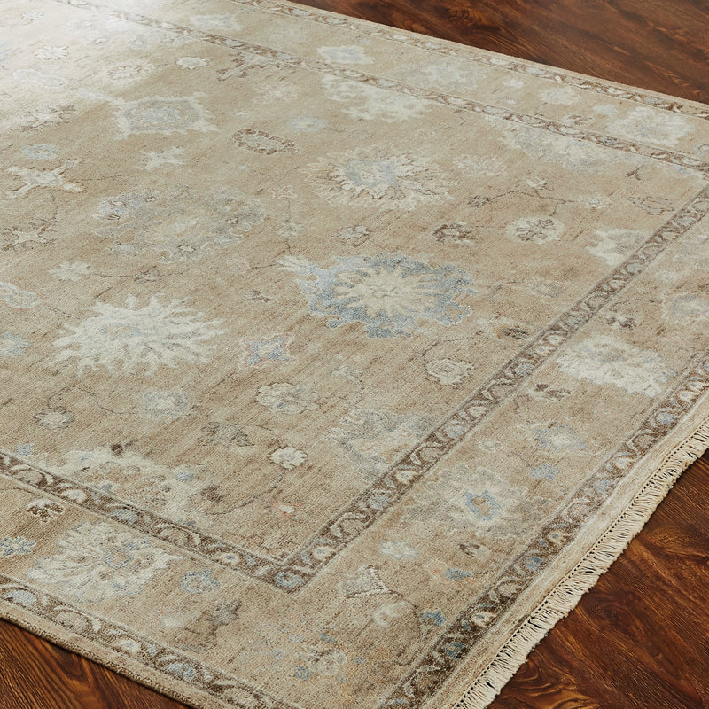 Hand Knotted Wool Oriental Area Rug in Tan, Rectangle 8' x 10'