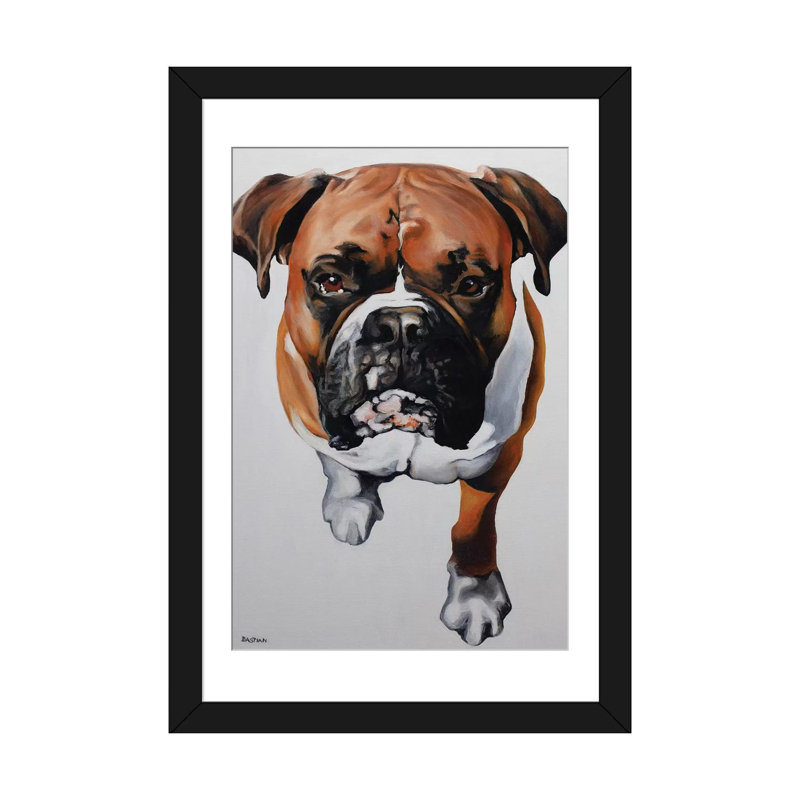 «Boxer», reproduction sur toile tendue, H 24 po x l 16 po x P 1 po, Papier d'art encadré noir, Blanc
