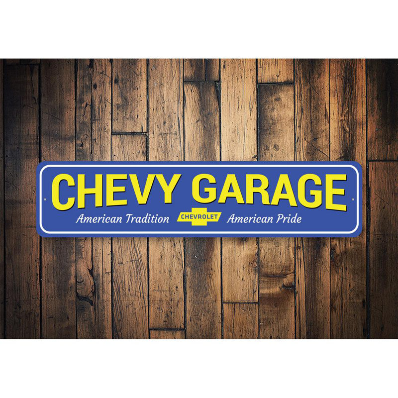 Enseigne en aluminium Chevy Garage, H 4 po x l 18 po x P 0,04 po