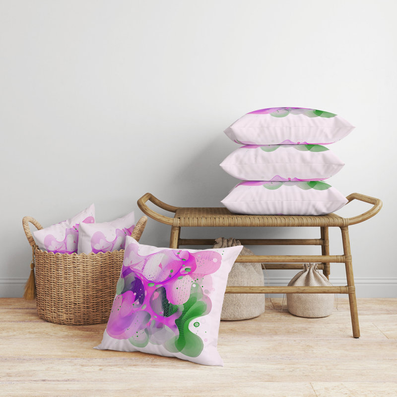 Oreiller réversible Whimsical Waves, H 18 po x l 18 po, Vert / rose abstrait
