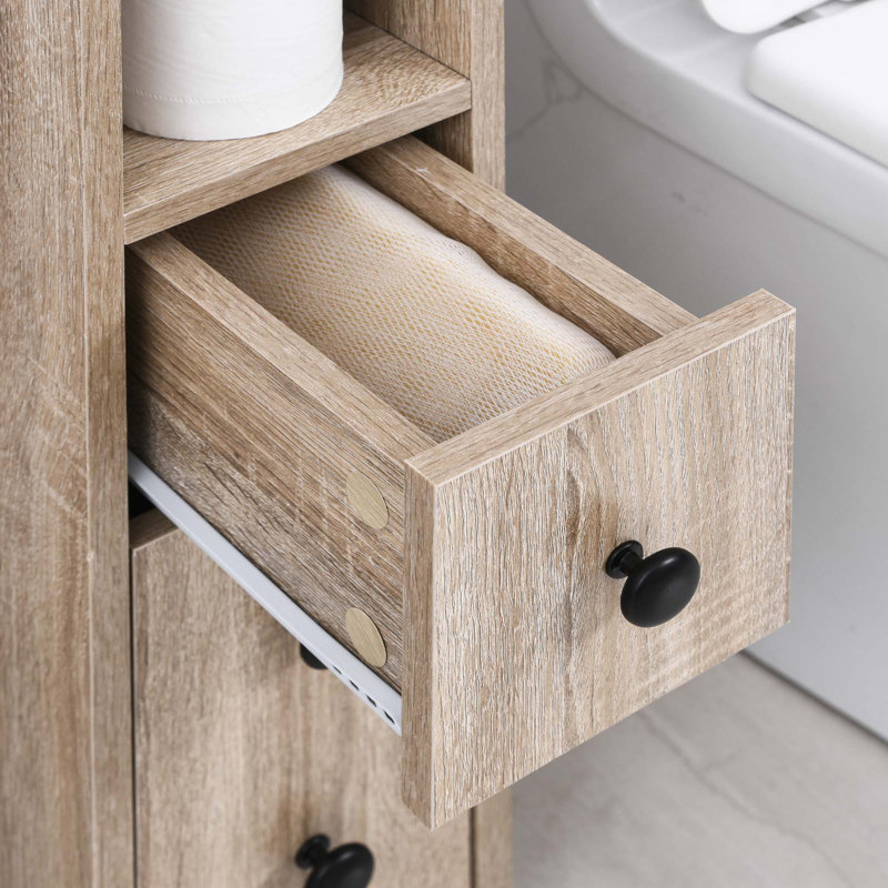 Freestanding Compact Design Bathroom Cabinet with 1 Door Bathroom Storage Cabinet, Oak