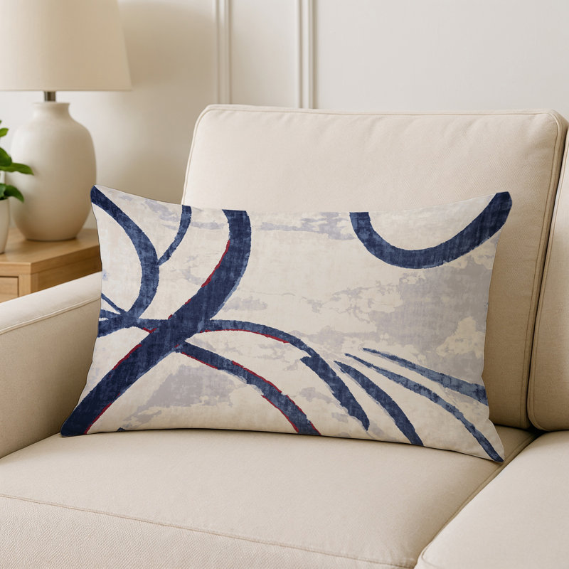 Coussin décoratif intérieur / extérieur bleu Modern Modern, Gris abstrait 21, Rectangle H 18 po x l 25 po