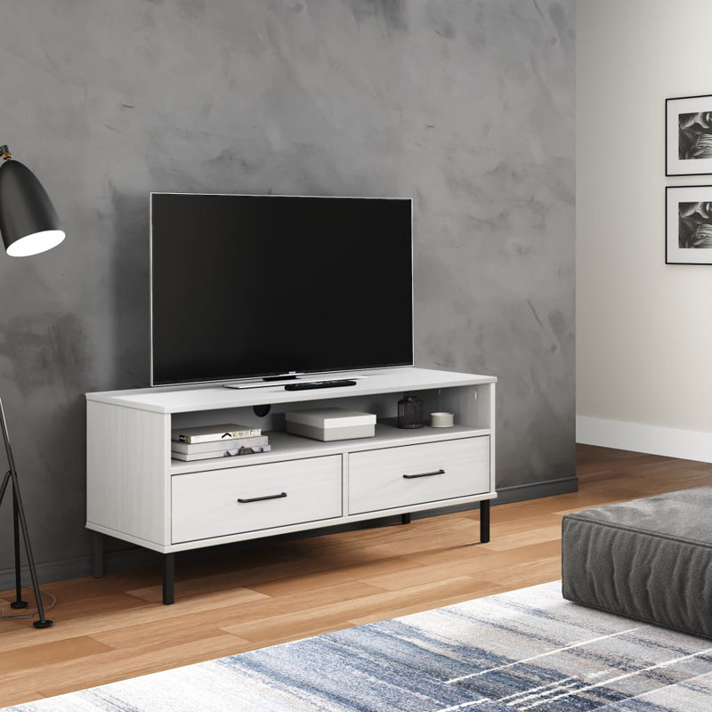 Meuble télé en bois massif pour téléviseur de 48 po ou moins Lahla, Blanc